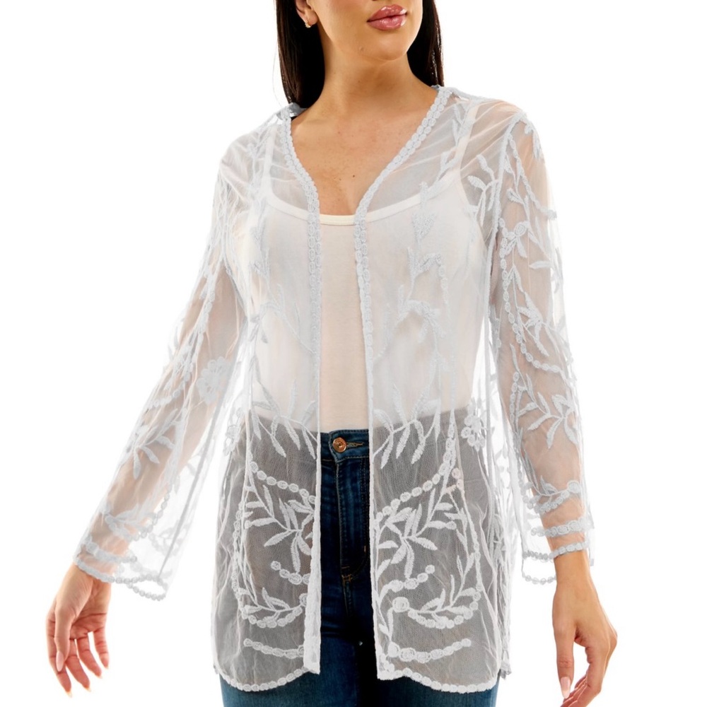 Nina Leonard Lace off white cardigan size XL